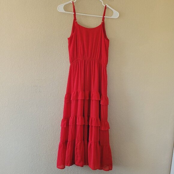 Flying Tomato Red Tiered Midi Dress Size Xsmall Adjustable Sleeveless Valentines - Picture 8 of 8